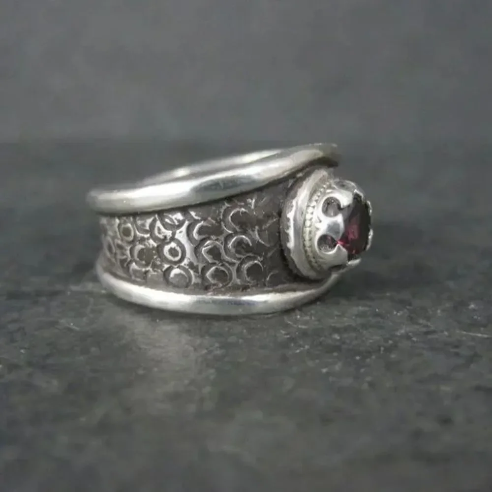 Gothic Sterling Garnet Ring Size 9 One of a Kind